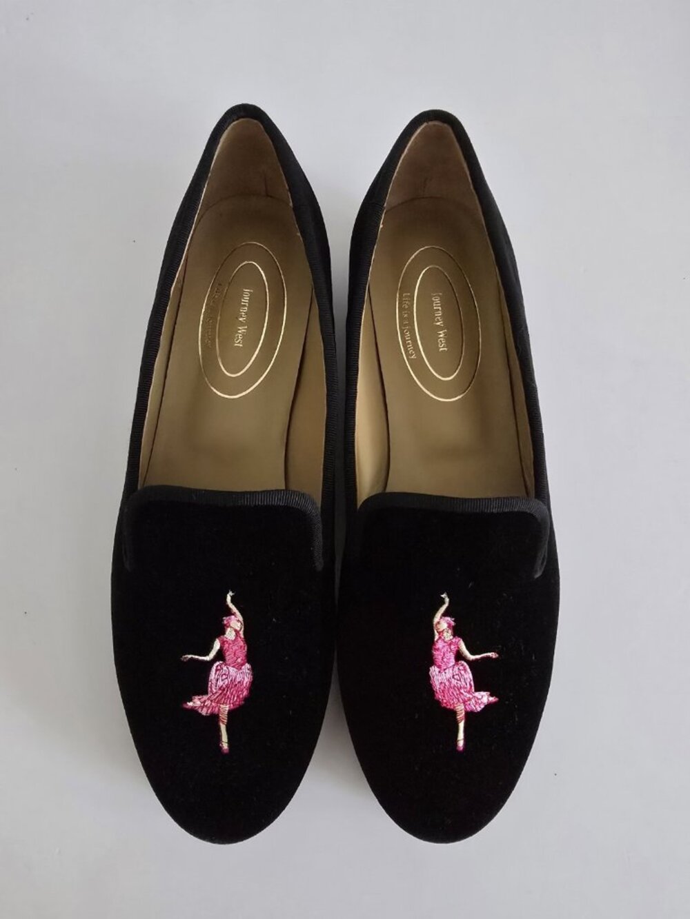 Journey West Velvet Ballerina Embroidery Black Slip On Loafers 8 Shoes Ballet